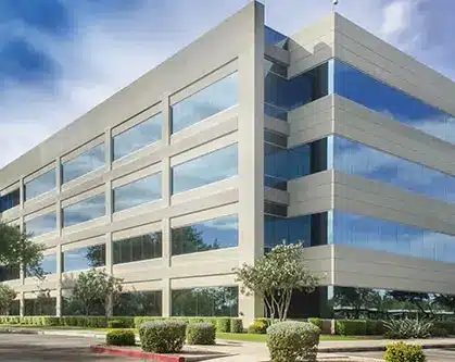 Case Study Beautiful modern office building exterior.