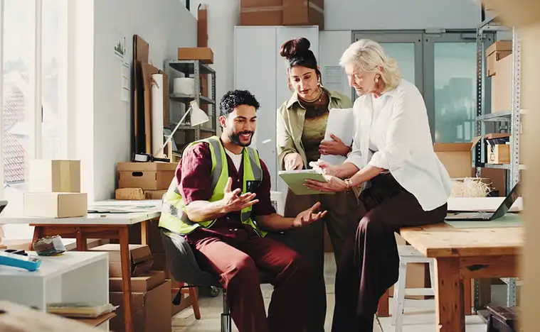 A business woman meets with tenants.